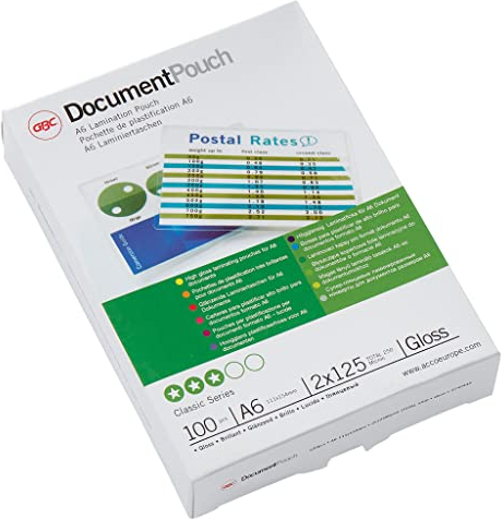 GBC Laminierfolien A6 125 mic, Robuste Laminiertaschen im 100er Pack, Postkartenformat, Glänzend, Transparent, Ideal für Büro & Schule, 3740442