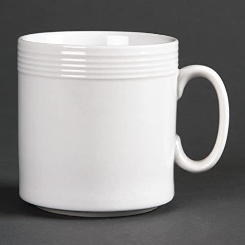 Olympia Linear Mugs 220Ml 8Oz 85X80mm Porcelain White Coffee Tea Cup 12pc