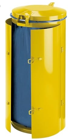 VAR | Stahlblech-Abfallsammler | für Volumen 120 l | mit Doppelflügeltür | gelb mit Metalldeckel