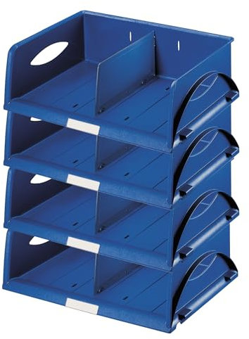 Leitz Ablagekorb Querformat A4 Maxi, 4er Pack, Ideales Sortier- und Ablagesystem für Poststellen und Kopierräume, Blau, Sorty, 52300035