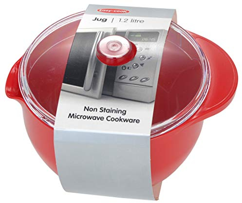 Easy Cook 1,2 L Carbonate De Polly Pichet Ne Tache Pas Au Micro-Ondes Et Couvercle, Rouge