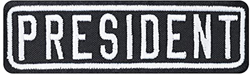 Biker Aufnäher: President Motorradclub Rank Patch - Rang Abzeichen MC Club Aufbügler - Geschenk Motorradfahrer Applikation zum aufnähen Lederjacke/Boots/Koffer - schwarz - 100x30mm