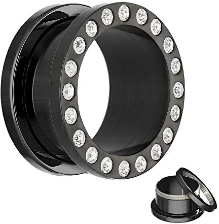 Treuheld Flesh Tunnel - Stahl - Schwarz - Kristall 2 mm