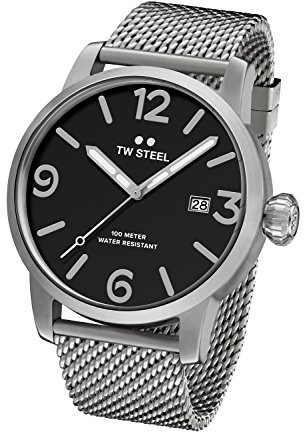 TW Steel Maverick Unisex Quarzuhr mit schwarzem Zifferblatt, Analoganzeige und grauem Edelstahl Armband