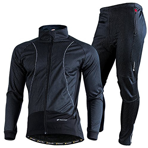NUCKILY Herren Langarm Radsportanzüge Radtrikot Set Radfahren Kleidung Langärmeliges Fahrradtrikot mit Thermofleecefutter Fahrradhose mit Sitzpolster für Herbst/Winter