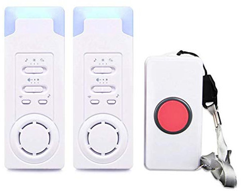 Sistema cercapersone intelligente wireless, sistema di emergenza e allarme con due pulsanti di chiamata, per anziani, infermieri, pazienti (2 in 1)