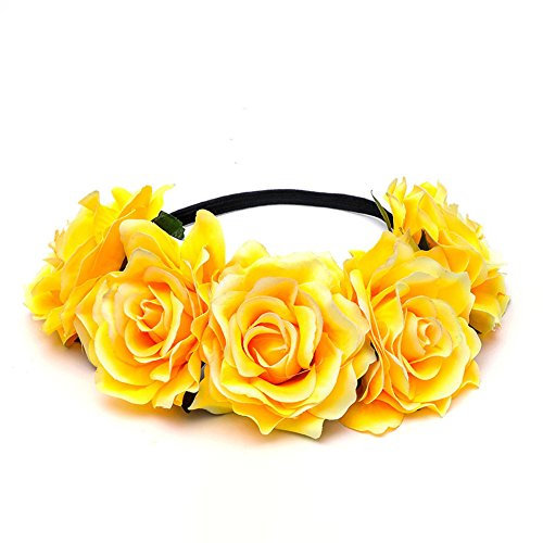 SCF2017 Women Girls Rose Flower Headband Crown Hair Garland Wedding Festival(Yellow)