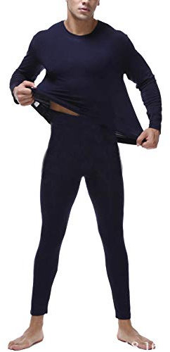 Mengyu Herren Winter Warme Unterwäsche Set Thermo-Unterhosen + Oberteil Navy 5XL