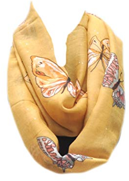 Euly Loop Schal Halstuch Tuch Schlauchschal Rundschal Damen Schmetterling (Senf)