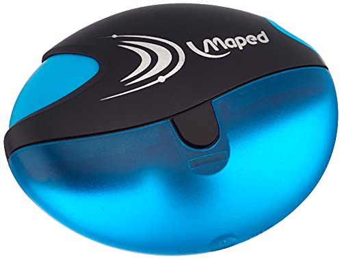 Maped - Taille-Crayon Galactic - 1 Trou - Taille-Crayon avec Réservoir + Éjecte-Mine - Coloris Bleu