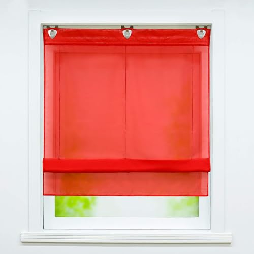 Joyswahl Voile Raffrollo mit Hakenaufhängung, ohne Bohren »Hanna« Schals Fenster Unifarbige Vorhänge BxH 80x150cm Rot 1er Pack
