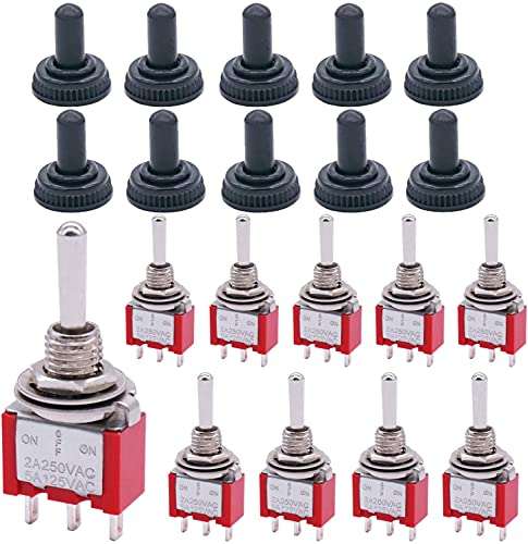 mxuteuk Mini interruttore a levetta da 10 pezzi SPDT 3 posizioni 3 pin ON/OFF/ON AC 125V 5 A con cappuccio impermeabile MTS-103-MZ