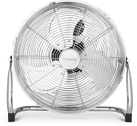 H.Koenig Bodenventilator JOE30, 40cm, 100W, 3 Geschwindigkeiten, Neigungsverstellung, 3 Blätter, Anti-Rutsch-Füße, Schalldämpfer, Metall verchromt