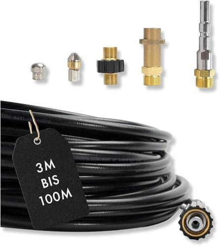 Rohrreinigungsschlauch - Set PROFESSIONAL (6-Teilig) für Kärcher Kränzle NILFISK ALTO WAP Professional HD HDS Anschluss 1/8 AG : M22 x 1,5 IG & Bajonett-Adapter & Adapter KEW & 2x Düsen (80 Meter)