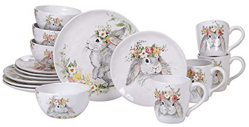 Certified International 89239RM Sweet Bunny 16 Piece Dinnerware Set, Service for 4, Ceramic, Multicolor