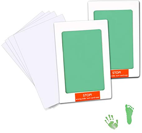 Baby Handabdruck und Fußabdruck Abdruck Sauber Touch Stempelkissen mit 4 Hochwertigen Druckkarten Sicher Ungiftig Stempelkissen Kit für Neugeborene 0-6 Monate Mädchen und Jungen (Grün)