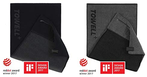 STRYVE Towell + | Sporthandtuch mit Tasche und Magnetclip, Bekannt aus Die Höhle der Löwen (2er Set Schwarz/Grau)