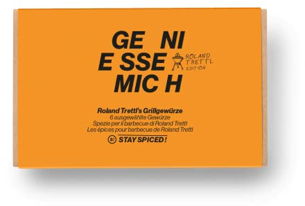 ROLAND TRETTL´s 6er Grill-Gewürz-Set von STAY SPICED! I 6 edle Grillgewürzmischungen in schöner Geschenkbox + GRATIS Streueinsätze I 170 ml Weißblechdose I BBQ Geschenkbox I Männergeschenke
