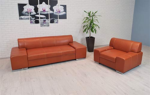 Quattro Meble Cognac Farbe Echtleder Sofagarnitur London 2,5 er + Sessel Ledersofa Echt Leder Couchgarnitur Möbel Set große Farbauswahl !!!