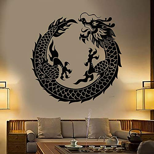 N / A Runder Drache Wandtattoo Asiatischer chinesischer Drache Wandtattoo Fantasie Japanischer Stil Aufkleber Vinyl Home Wohnzimmer Dekoration Poster 63x63cm