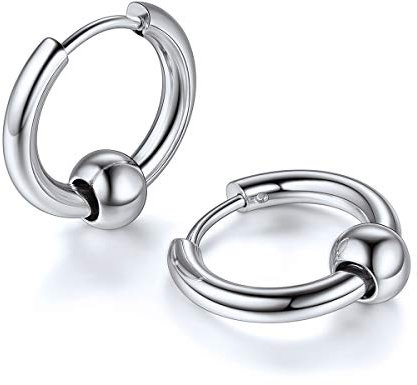 FOCALOOK Damen Herren Punk Stil Ohrringe Edelstahl Kreis Huggie Kreolen mit Kugel Ohrringe Ohr Piercing Modeschmuck Accessoire Ear Studs für Frauen Männer