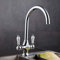 Dual Lever Kitchen Sink Mixer Tap Traditional Elegant Ceramic Double Handles Monobloc Swivel Spout Chrome Fit for Single or Dual Sinks Classic Kitchen Taps Easy to Clean, 10 Year Warranty