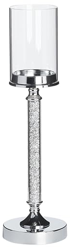 Kerzenständer Metall Silber mit Glaszylinder Tischdekoration 48 cm Abbeville