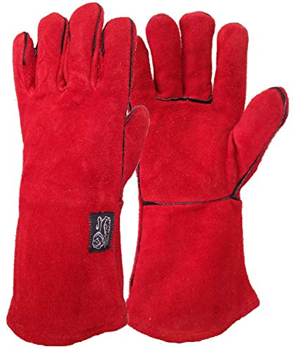 RuviGrab - Guantes de Soldador Profesionales | Guantes Ignífugos | Ropa de Soldador | Protección para Soldadura | Guantes para Altas Temperaturas | Chimenea, barbacoa, leña | rojo