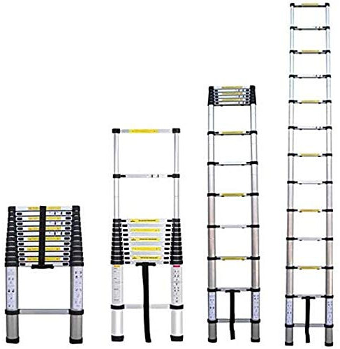 Escalera de aluminio de 3,8 m y 12,5 pies, escalera recta alta, ligera, 150 kg, pies de goma antideslizantes, escalera plegable y extensible, herramienta telescópica para escalada