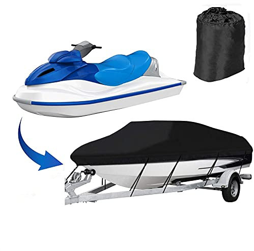 COOSOO Jet Ski Cover Trailerable Jet Ski Cover Outdoor wasserdichte persönliche Wasserfahrzeugabdeckung Für 420 * 300 cm elastischen Kabelschutz gegen Staubregen UV-Schäden (schwarz)