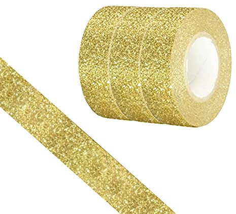 CIAJIE Nastro adesivo glitterato, 3 rotoli di nastro decorativo da 15 mm, autoadesivo, per lavori fai da te, proiettile, artigianato, confezioni regalo, scrapbooking (oro lucido)