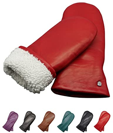 AKAROA ESTD 2019 Lederhandschuhe Damen SUE, Fäustling, italienisches Leder, Futter aus original Neuseeland Lammfell, rot, S/M - 7