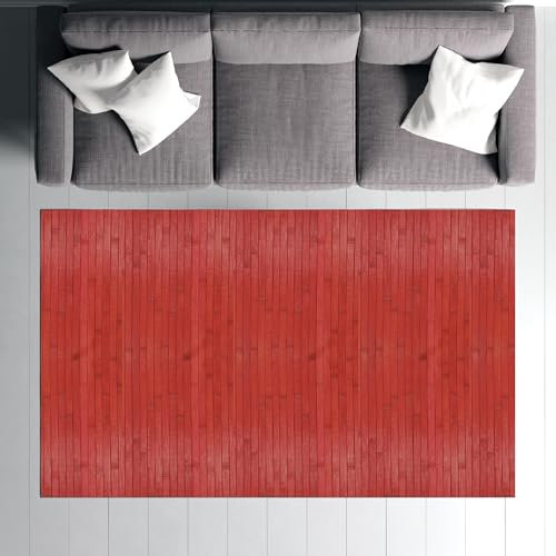 Comart, Tappeto Bamboo Edge d’Arredo, per Soggiorno, Bagno, Camera, Bambù con Fondo Antiscivolo, Bordeaux, 80x150 cm