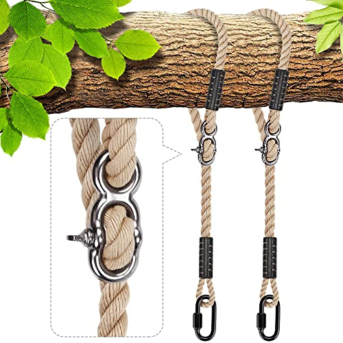 BeneLabel 2er Schaukel Befestigung Baum, 200cm Hängematte Aufhängung Seil Einstellbar Hängesessel Gurt mit Karabiner Baumschaukel Nestschaukel Balkenbefestigung, 454kg/10mm Durchmesser, Natural