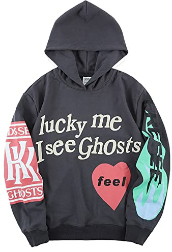 Cactus Pack Lucky I See Ghosts Hoodie KY West Hoodie Herren Graphic Hip Hop Pullover Schweres Kapuzen-Sweatshirt, GRAU, XX-Large