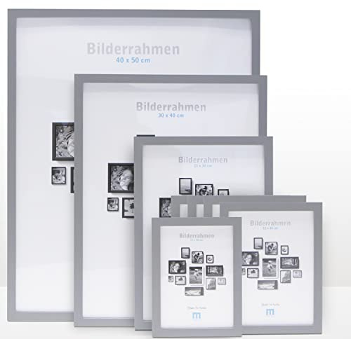 8 tlg. Foto Bilderrahmen-Set in Grau in verschiedenen, unterschiedlichen Größen. Für Fotowände & Bilderwände mit grauen Bilderrahmen, Hochformat & Querformat geeignet. Von 13x18cm bis 40x50cm.