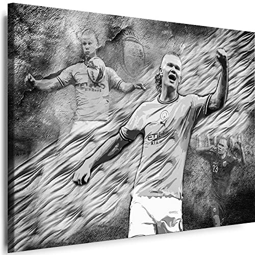 Myartstyle - Bilder Sport Erling Haaland Man City FC Fußball 70 x 100 cm Leinwandbilder Xxl - 1 Teilige Wandbilder Kunstdrucke Hol-E-201-22