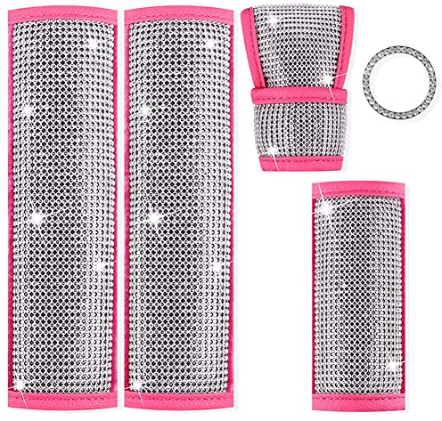 Glitzer Autozubehör Innenraum Frauen, Asudaro Auto Bling Sicherheitsgurtabdeckungen,Auto Schaltknauf Abdeckung Glanz Kristall,Handbremse Abdeckung Sparkly Auto Motor Knopfabdeckung Ring,#2