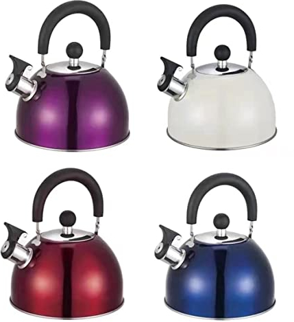 RHP Induktion Edelstahl Wasserkessel mit Pfeife (2,5L) I Pfeifkesser Flötenkessel Teekessel - für alle Herdplatten - Küche & Camping - hitzebeständig & rutschfestes Design - für Tee Kaffee (Blau)