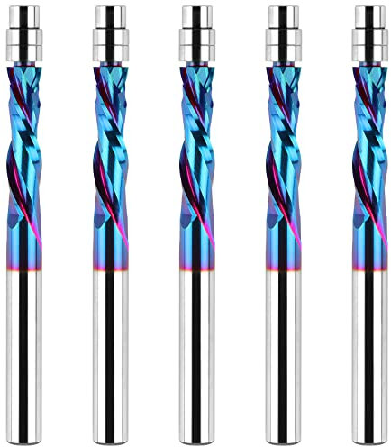 EANOSIC 5PCS Up Down Cut Compression Spiral Flush Trim Router Bit, 1/4 Inch Shank Solid Carbide Flush Trim Router Bits CNC Spiral Bit with Nano Coating