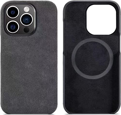 ZYSDDZ Alcantara Handyhülle für Apple iPhone 13 Serie, handgefertigte Halbwickel-Wildleder-Stoffhülle, kompatibel mit kabellosem Laden (iPhone 13 Pro, schwarz)