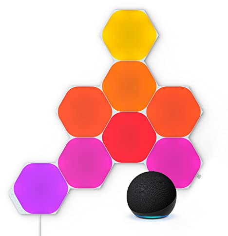 Nanoleaf Shapes Hexagon Starter Kit, 9 Smart Light Panels LED RGBW, Funktionert mit Alexa + Echo Dot (5. Generation, 2022), Anthrazit