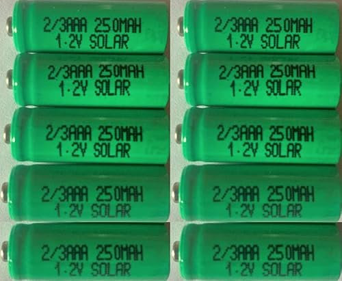 10 x 2/3AAA Solar Light Batteries 1.2v 250mAh (These 2/3AAA 30mm x 10.2mm are shorter than normal AAA)