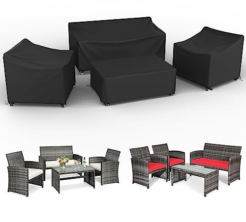 MUTUSHI Terrassenmöbel-Abdeckungs-Set, 4-teilig, wasserdicht, 500D strapazierfähig, für Rasen, Outdoor, Terrasse, Möbel-Set, Schwarz, Größe L