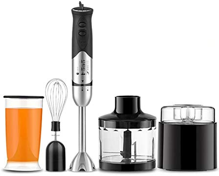 Immersion Hand Blender 400W 6-in-1 Double control continuously variable speed Handheld Stick Blenders with 500ml Food Grinder 600ml Container for Smoothies Sauces and Soups - Multi-Purpose