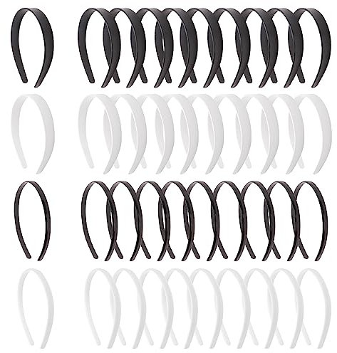 IBEQUEM Lot de 40 bandeaux en plastique, 10 noirs et 10 blancs (2,5 cm et 1 cm), sans dents, pour filles et femmes