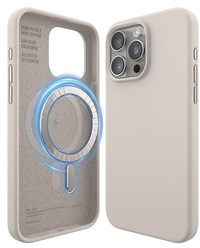 elago Cover Magnetica in Silicone Compatibile con iPhone 15 Pro Max Custodia, Compatibile con Accessori MagSafe, Magneti Integrati, Silicone Premium, Protezione Completa [Struttura a 5 Strati] (Beige)