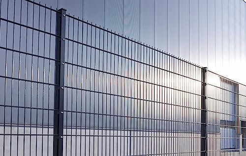 Doppelstabmattenzaun 656 | Komplett Set | Anthrazit | Zaun Set | Stabmattenzaun Pfosten mit Leiste 22.5-203 cm