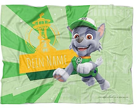 PICANOVA PAW Patrol Rocky Handtuch mit Name 200x150cm – Hochwertiges Bedrucktes Handtuch – Blickfang-Strandtuch Aus Hautfreundlichem Frottee – Badetuch mit Text Individuell Bedruckt