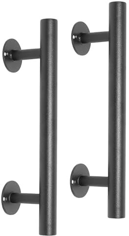 Purife 12'' Black Iron Gate Handles and Pulls Pack of 2, Garage Door Handles, Exterior Cabinet and Closet Gate Pulls